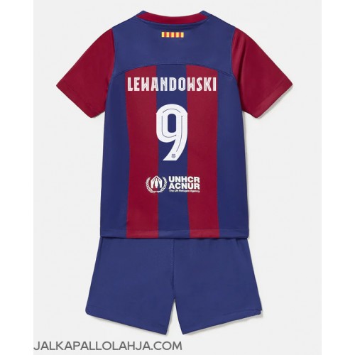 Barcelona Robert Lewandowski #9 Kopio Lastenvaatteet Koti Pelipaita Lasten 2023-24 Lyhyet Hihat (+ shortsit)
